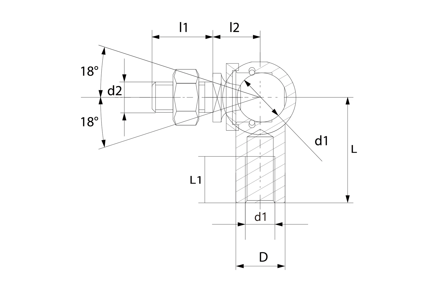 CS DIN 71802 angled ball joint technical drawing