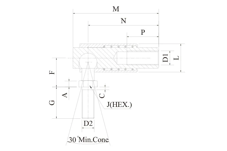 QD quick disconnect ball joint technical drawing