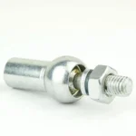 Chrome metal bolt and hex nut assembly with a cylindrical housing on a white background